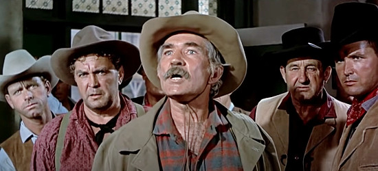 Trevor Bardette as Sam Baldwin, one of the leaders of the small ranchers, standing up to Henshaw in Red Sundown (1956)