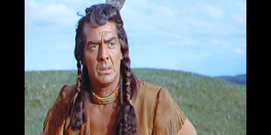 Victor Mature as Crazy Horse, spotting trouble on the horizon in Chief Crazy Horse (1955)
