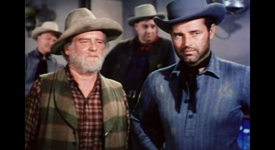 Wallace Ford as Elias Hobbs and Tom Neal as Arch Clements, two of the gang members Jesse hires in The Great Jesse James Raid (1953)