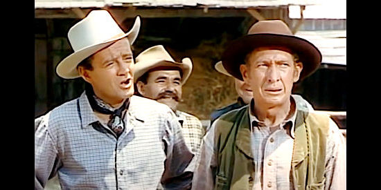Robert Walker as Lee Strobie with horse dealer Obie Rune (Tom Fadden) in Vengeance Valley (1951)