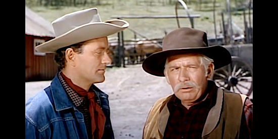 Robert Walker as Lee Strobie with his trusting father Arch (Ray Collins) in Vengeance Valley (1951)