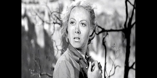 Adele Mara as Beth Martin, finding herself in the frontier town of Coarse Gold after the death of Bob, the oldest of her two brothers, in California Passage (1950)
