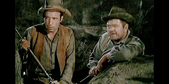Dick Wesson as Private Cullen and Henry Kulky as Private Smiley, hard-drinking friends along on the rescue mission in The Charge at Feather River (1953)