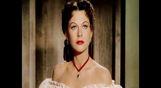 Hedy Lamarr as Lisa Roselle, a woman in on a plot to drive Southern mine owners out of business in Copper Canyon (1950)