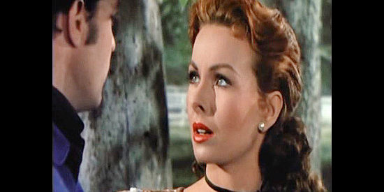 Jeanne Crain, learning of her brother's death in Mexico from Brett Stanton in City of Bad Men (1953)
