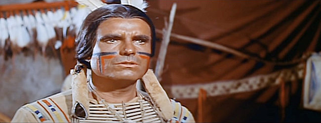 Kent Smith as Quanah Parker, the chief willing to talk peace in Comanche (1956)