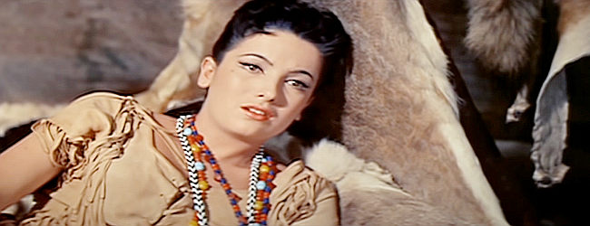Linda Cristal as Margarita, the pretty Mexican girl taken captive by the Indians in Comanche (1956)