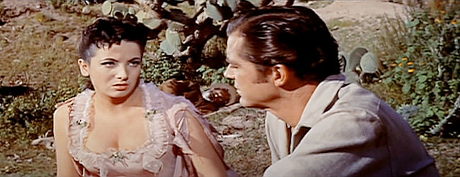 Linda Cristal as Margarita with Jim Read (Dana Andrews) in Comanche (1956)