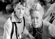 Peter Miles as Tommy Martin and Adele Mara as his sister Beth, fearing their lives are in danger as they're pursued up a mountain in California Passage (1950)