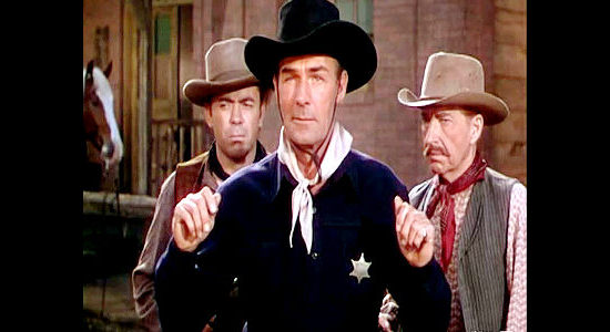 Randolph Scott as Steve Farrell, about to be accused of a murder he didn't commit in Colt .45 (1950)