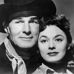 Randolph Scott as Steve Farrell and Ruth Roman as Beth Donovan in Colt .45 (1950)