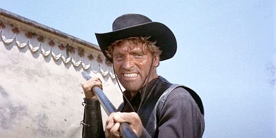 Burt Lancaster as Joe Erin, using a lance to dispatch of an enemy in Vera Cruz (1954)