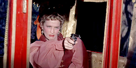 Denise Darcel as Marie Duvarre, proving she's quite capable of defending herself in Vera Cruz (1954)