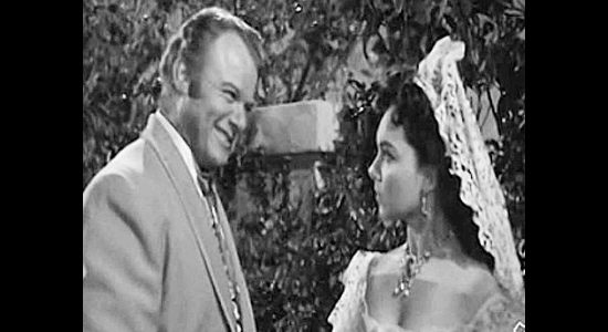 Alan Hale Jr. as the Sundance Kid romancing Rita Aguilar (Lillian Molieri) in The Three Outlaws (1956)