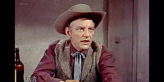 Denver Pyle as Dave Weed, one of Wick Campbell's hired guns, itching for a notch on his gun in Ten Wanted Men (1955)