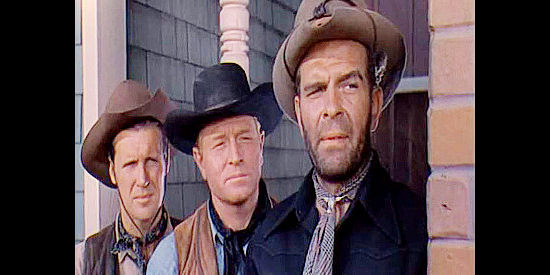 Douglas Kennedy as Dave Rudabaugh, an outlaw leader with two of his men in Texas Rangers (1951)