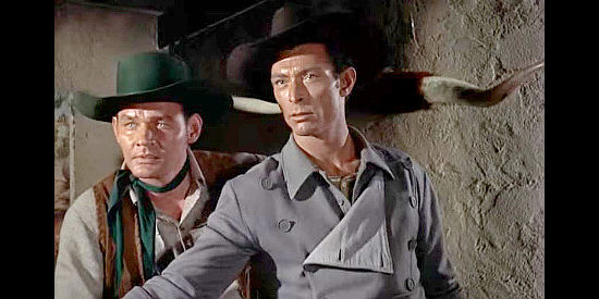 Leo Gordon as Frank Scavo and Lee Van Cleef as Al Drucker, two of Wick Campbell's hired guns in Ten Wanted Men (1955)