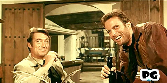 Mirko Ellis as Wayne Clark and Manuel Gil as Lon Clark envision the fortune they'll get for selling Valley of the Sun in For One Thousand Dollars Per Day (1966)