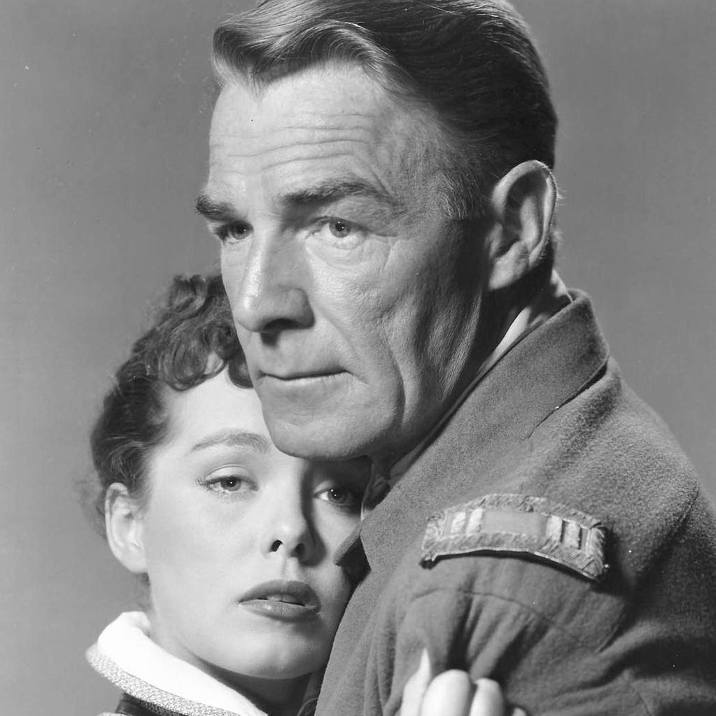 Phyllis Kirk as Nora Porter and Randolph Scott as Capt. David Porter in Thunder Over the Plains (1953)