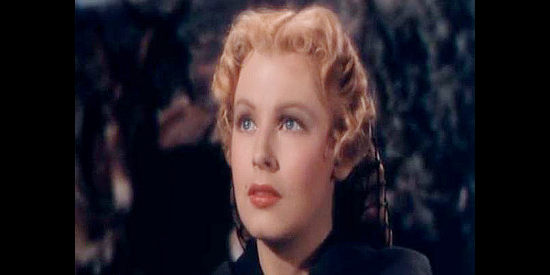 Arlene Dahl as Jen Gort, the widow Will Owens falls in love with on the trip from Sante Fe to Cow Creek in The Outriders (1950)