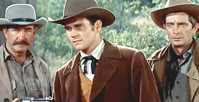 Don Murray as Lat Evans, prevented from helping a friend by Jehu's companions in These Thousand HIlls (1959)