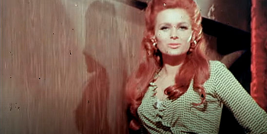 Erika Blanc as Joanne, manager of the saloon in Laredo and a woman with a soft spot for Durango in Shotgun (1968)