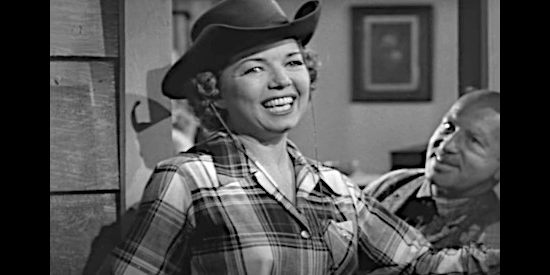 Frances Langford as Janet Masters, singing "Levis, Plaid Shirts and Spurs" in Deputy Marshal (1949)