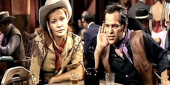 Gloria Milland as Calamity Jane and Adrian Hoven as Wild Bill Hickok, quarrelling again in Seven Hours of Gunfire (1965)