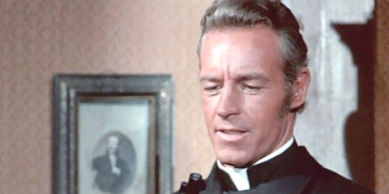 Guy Madison as Father Gus Fleming, explaining why he turned to the Bible rather than the gun in Son of Django (1967)