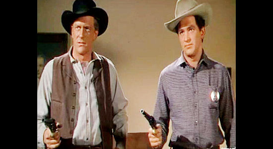 James Arness as Tiny McGilligan and Rock Hudson as Neil Hammond, out to right wrongs in Horizons West (1952)