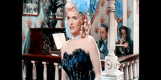 Jane Russell as Belle Starr, pretending to be a dance hall singer and gambler named Montana in Montana Belle (1952)