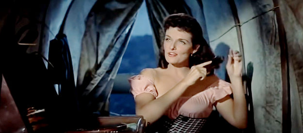 Jane Russell as Nella Turner, the rescued damsel in distress who wants a tall man in The Tall Men (1955)
