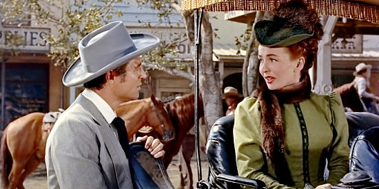 Jim Davis as Maj. Linton Cosgrave and Catherine McLeod as Alice Austin in The Outcast (1954)