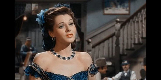 Lorna Gray (aka Adrian Booth) as Kate Foley, performing in Winnie's saloon in The Last Bandit (1949)