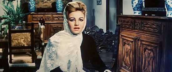 Maria Luz Galacia as Maria, fearful for Don Jose's future in The Shadow of Zorro (1962)