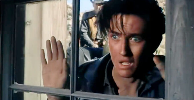 John Barrymore as Cooncat, shocked to find the man he killed has disappeared in High Lonesome (1950)