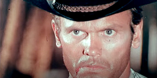 Tab Hunter as Durango, realizing the hunter has become the hunted in Shotgun (1968)
