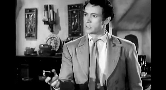 Tino Renaldo as Tonio Del Rey, trying to defend his sister's honor in Old Los Angeles (1948)