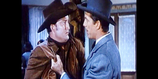 Tom Monroe as Russell, getting urgent orders from his boss, Frank Crawford (Reed Hadley) in The Half-Breed (1952)