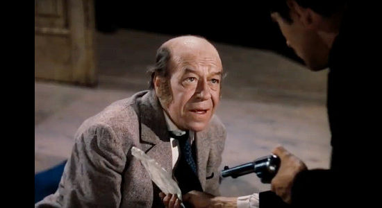 Donald Meek as McCoy, the railroad man who uses a promise of leniency to trick Jesse into surrendering in Jesse James (1939)