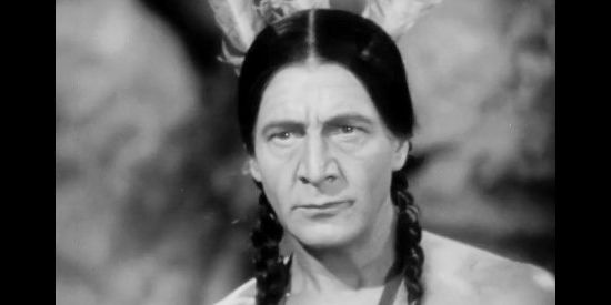 Robert Barrat as Chingachgook, ready for hand to hand combat with Magua in Last of the Mohicans (1936)