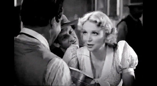 Virginia Bruce as Loretta Douglas, the pretty gal who catches 'The Kanarsy Kid's' eye in The Bad Man of Brimstone (1937)