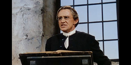 Arthur Shields as The Rev. Rosenkrantz, warning of troubled times approaching in Drums Along the Mohawk (1939)