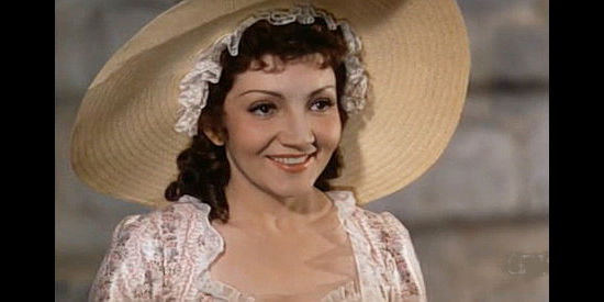 Claudette Colbert as Lana, settling into her new life with Gil Martin in Drums Along the Mohawk (1939)