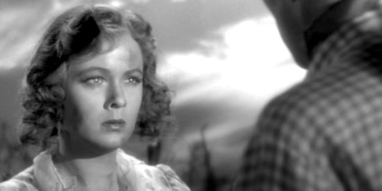 Doris Davenport as Jane Mathews, determined not to be chased off her homstead by anyone in The Westerner (1940)