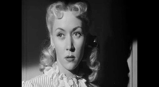 Gloria Grahame as Mary Wells, a saloon girl kicked out of Aspen and bound for Sonora in Roughshod (1949)