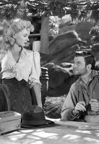 Gloria Grahame as Mary Wells with Jeff Corey as Jed Graham in Roughshod (1949)
