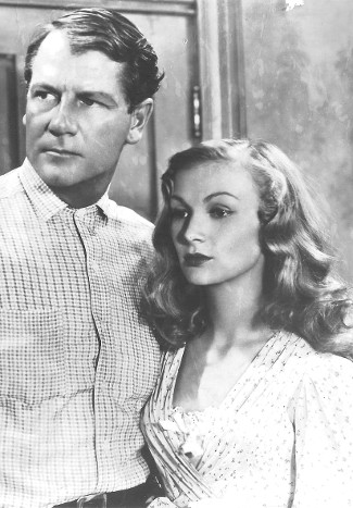 Joel McCrea as Dave Nash with Veronica Lake as Connie Dickason in Ramrod (1947)