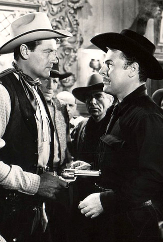 Joel McCrea as The Virginian and Brian Donlevy as Trampas in The Virginian (1946)