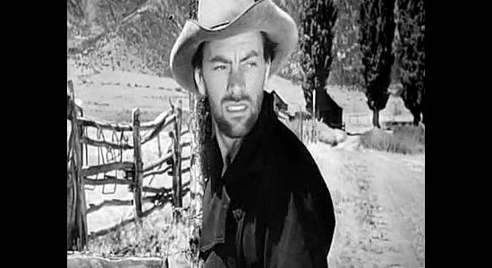 John Ireland as Lednow, an outlaw out to settle an old score with Clay Phillips in Roughshod (1949)